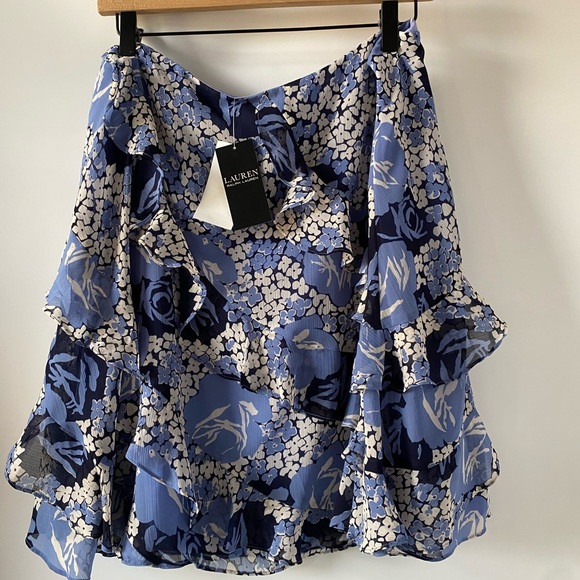Lauren Ralph Lauren Blue Floral Ruffled Trim Georgette Skirt SZ 14 or 16 NEW - Picture 6 of 11